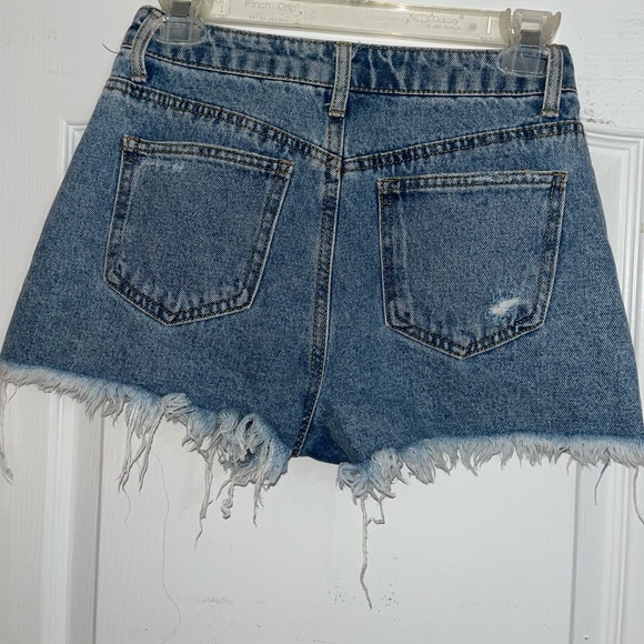 Forever21 High Rise Distressed Medium Wash Denim Shorts — 24 - Picture 6 of 6